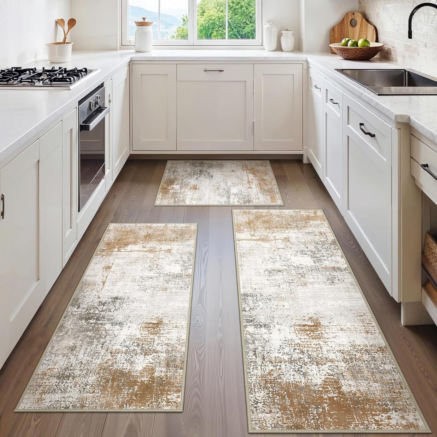 GENIMO Kitchen Rugs Set of 3 Non Slip Washable Mats for Home