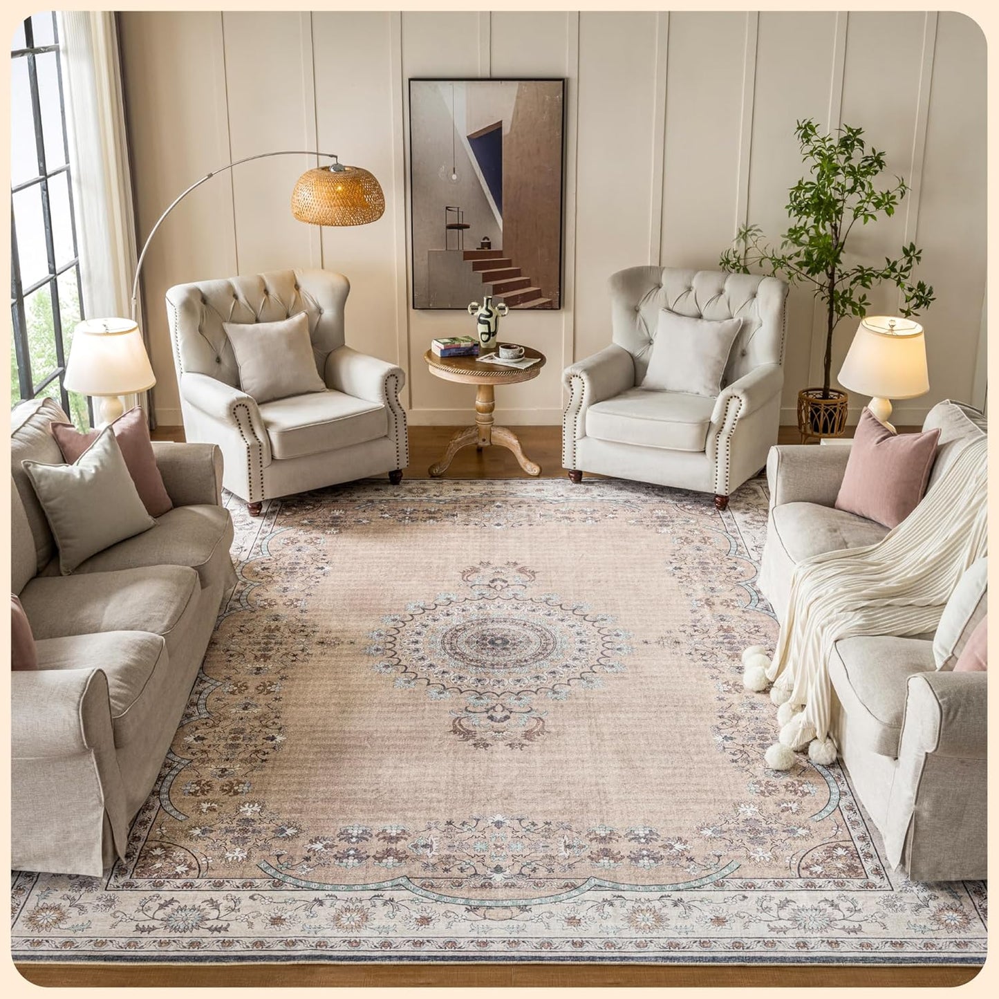 Istana 9x12 Beige Area Rugs - Soft, Stain Resistant & Eco-Friendly
