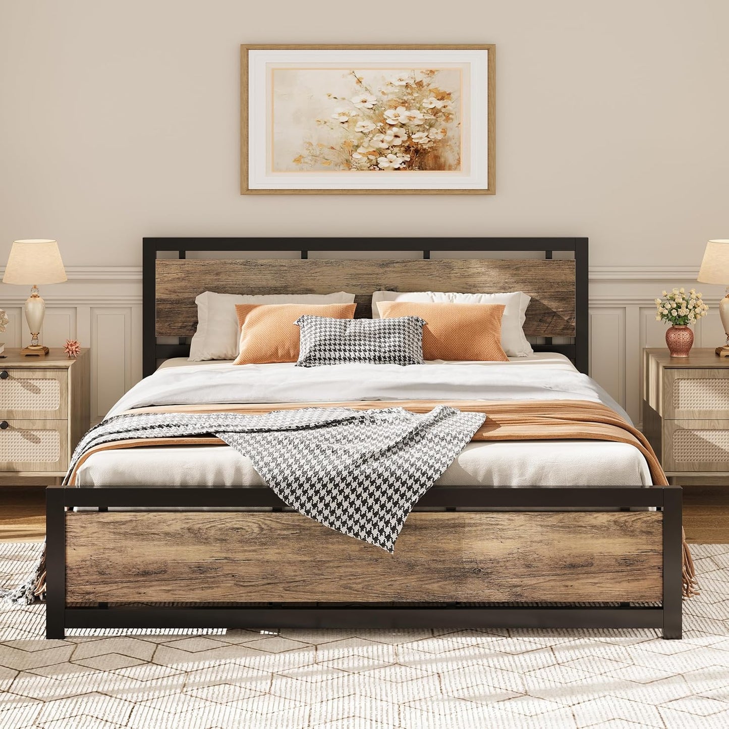 Sturdy California King Bed Frame with Headboard and Footboard