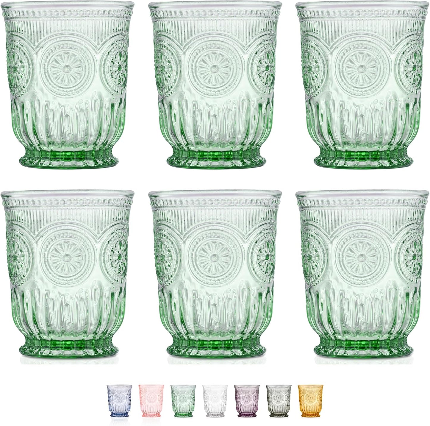 Yungala Green Glassware Set of 6 Textured Vintage Drinking Cups
