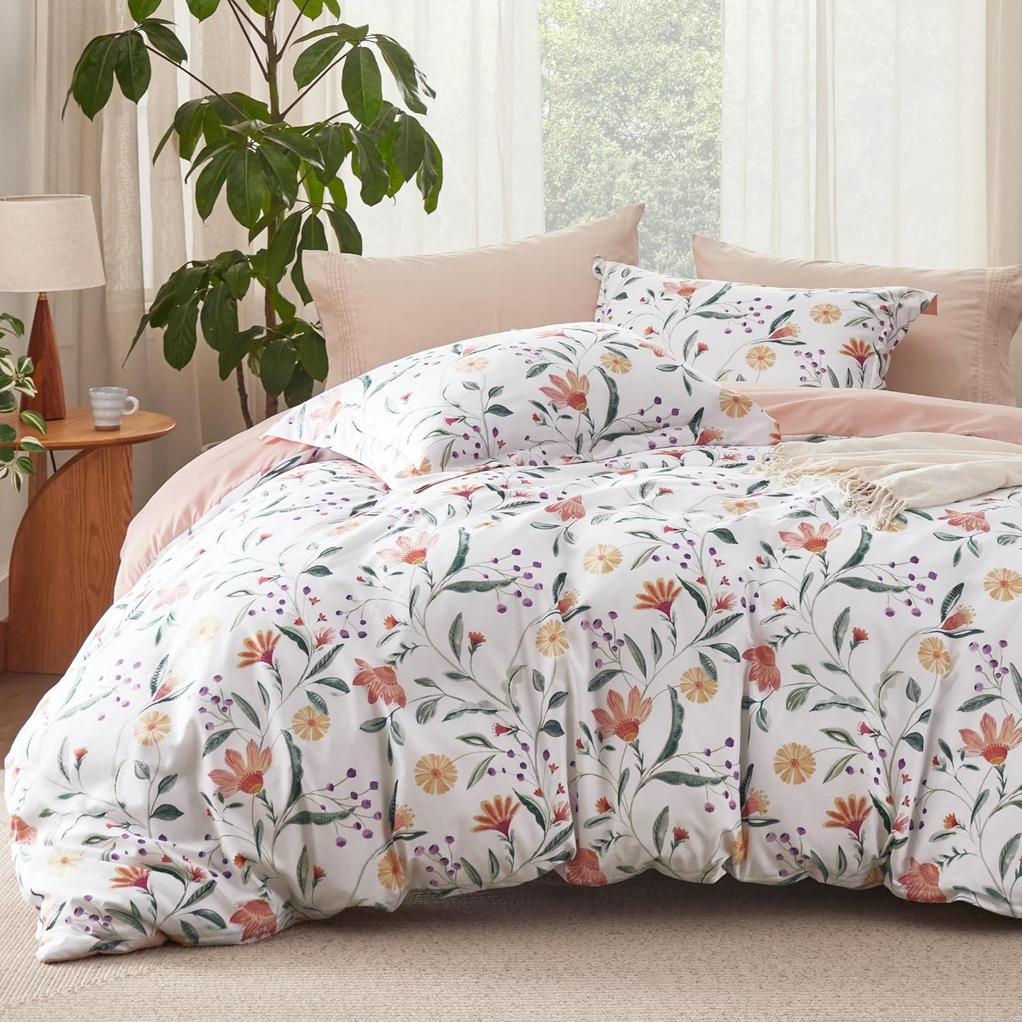 Bedsure Duvet Cover King Size - Reversible Floral Bedding Set