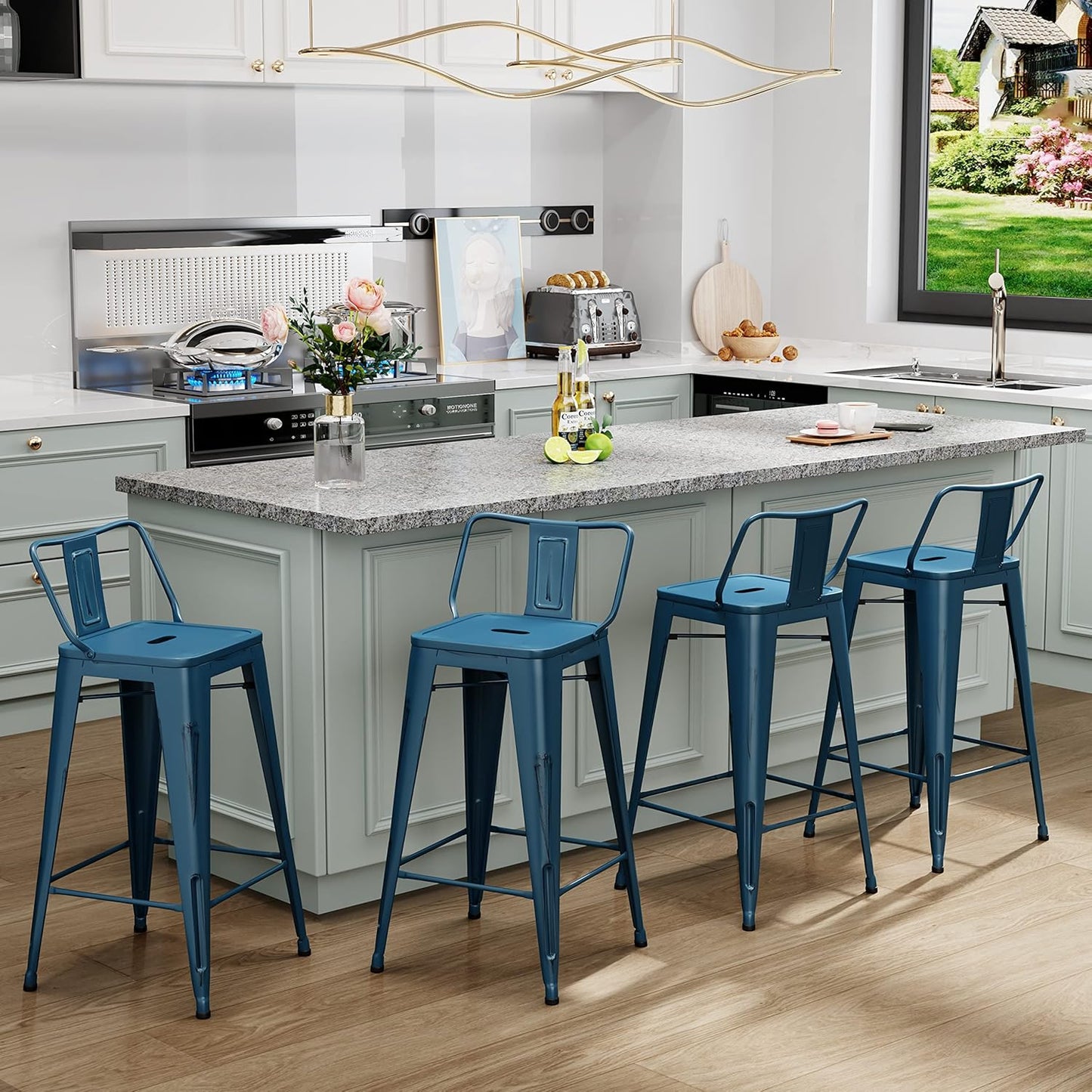 Industrial Bar Stools Set of 4 with Back for Kitchen Dining