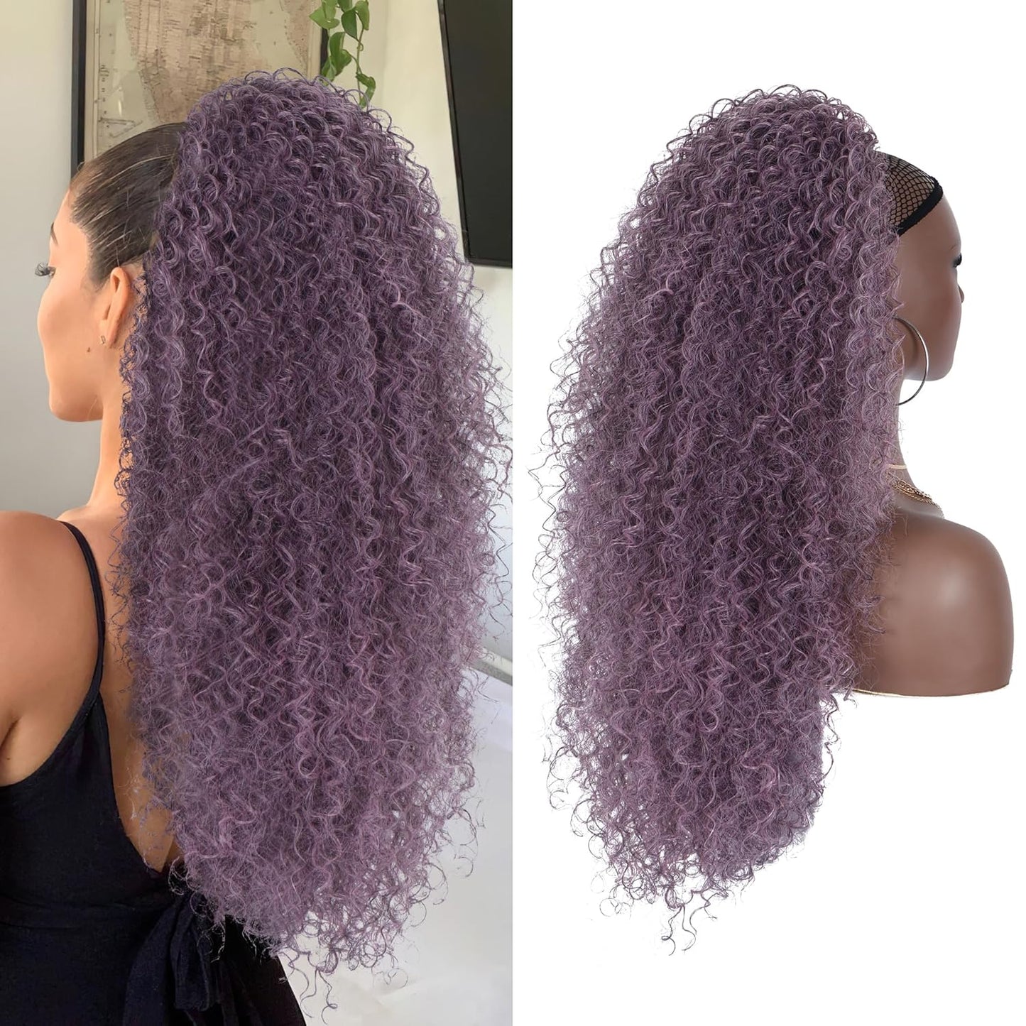 27 Inch Drawstring Ponytail Extension for Black Women Deep Curly