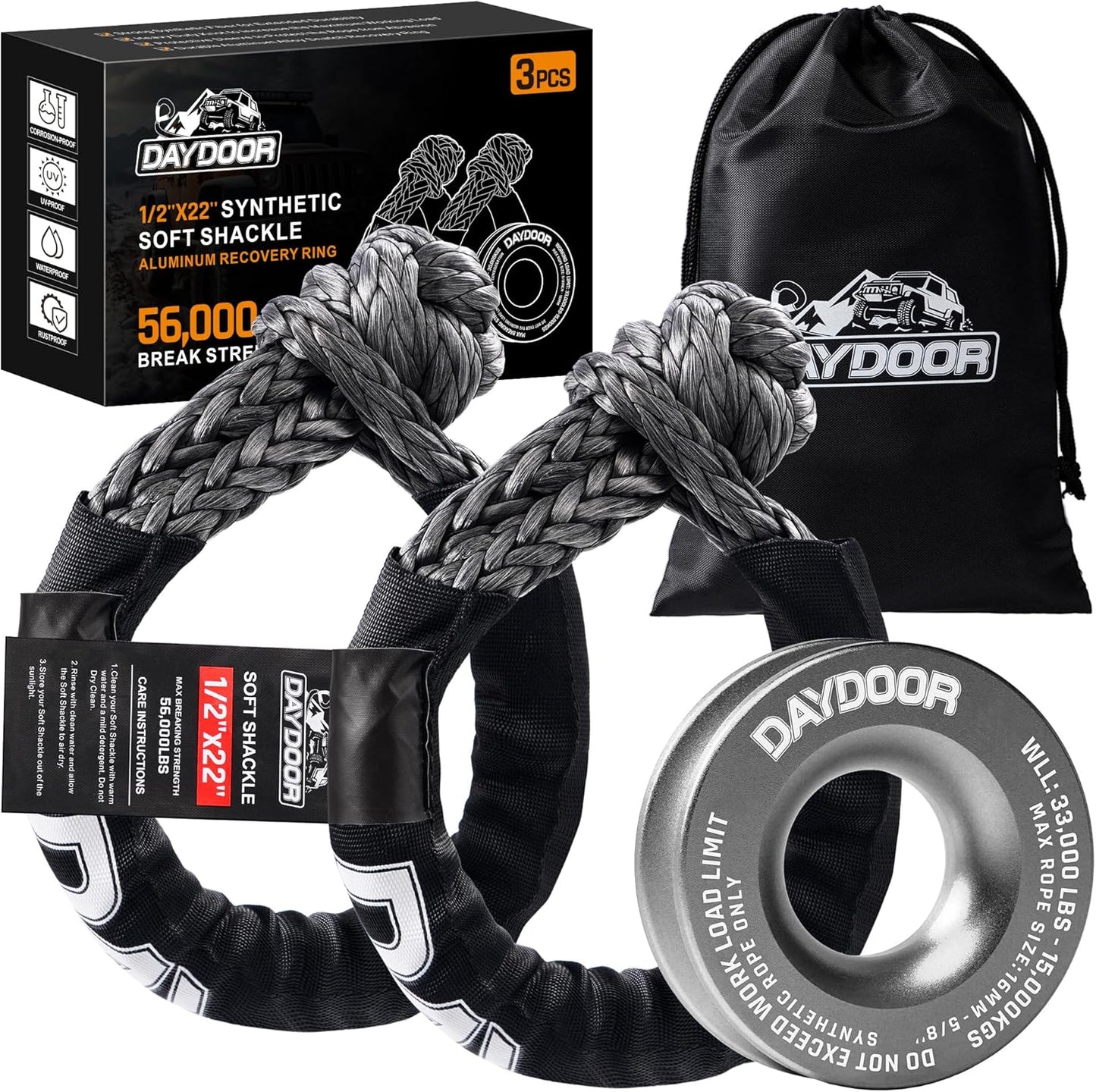 DAYDOOR 56,000 LBS Soft Shackle Recovery Kit for Off-Roading