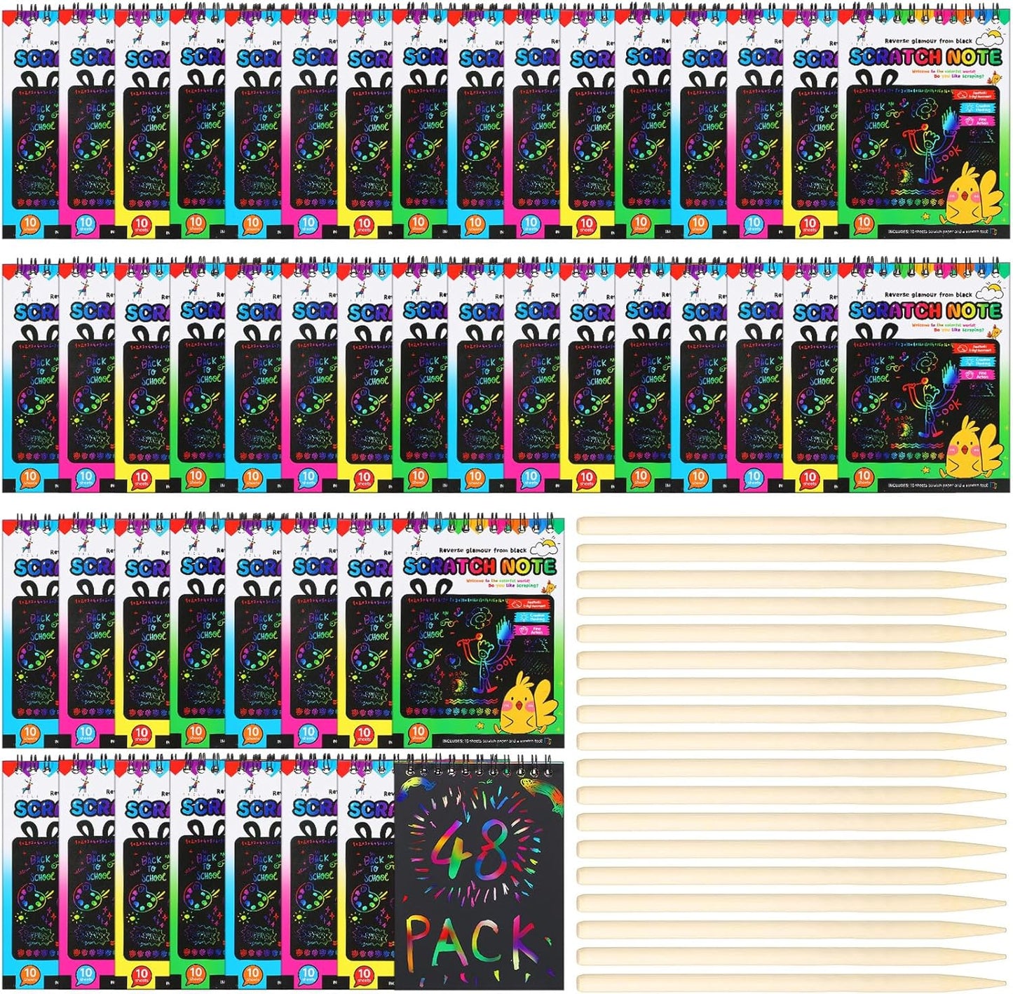 Seajan 48 Pcs Scratch Note Pads - Creative Rainbow Art