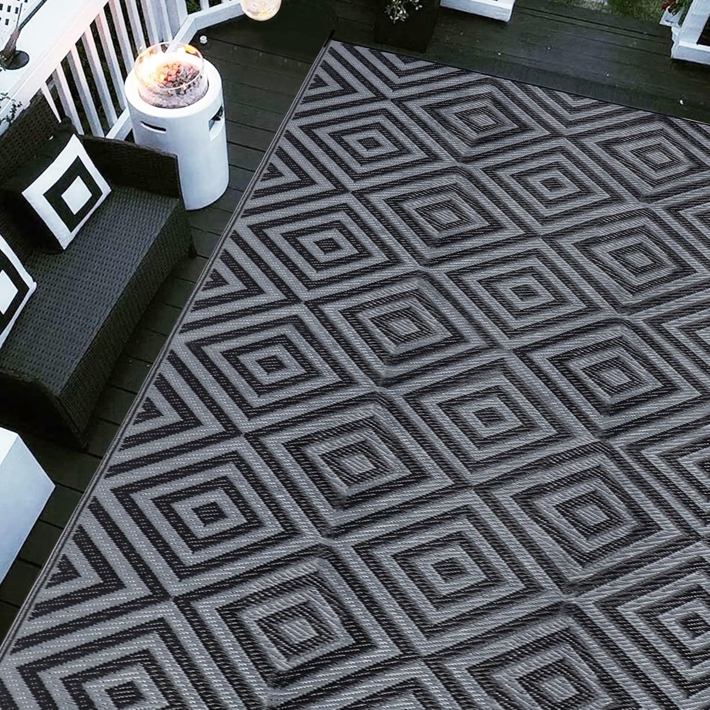 Reversible Mats for Outdoor Patio, Modern Area Rug, 9ft x 18ft