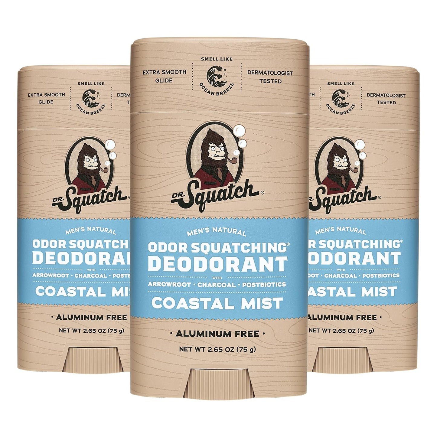 Dr. Squatch Natural Deodorant for Men - Coastal Mist 3-Pack