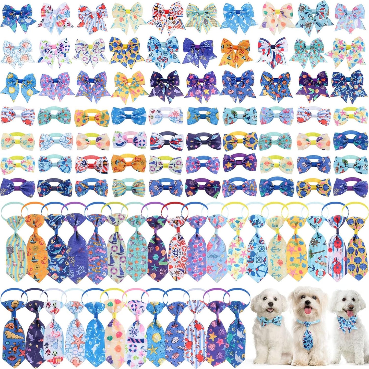 Reginary 100 Pieces Dog Bow Tie Collar Set for Pets Grooming