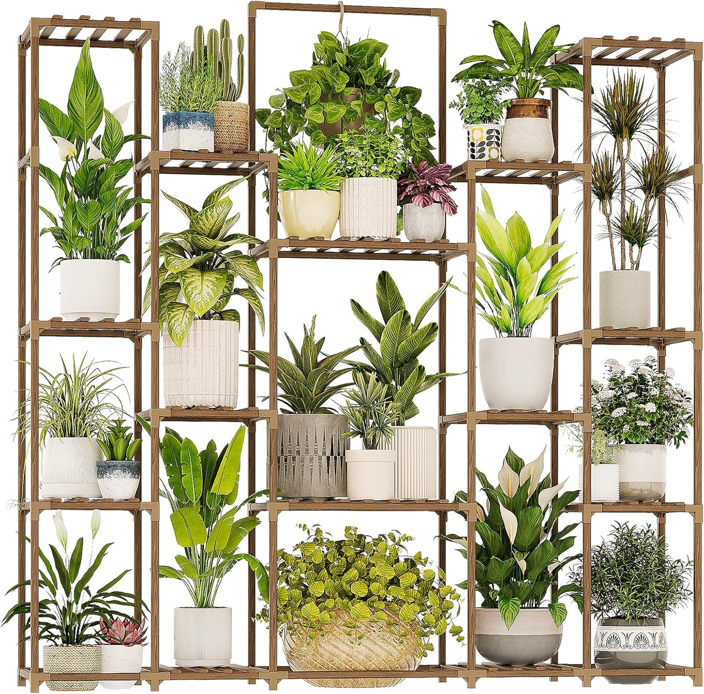 Bamworld Plant Shelf Indoor Hanging Plant Stand for 17 Pots