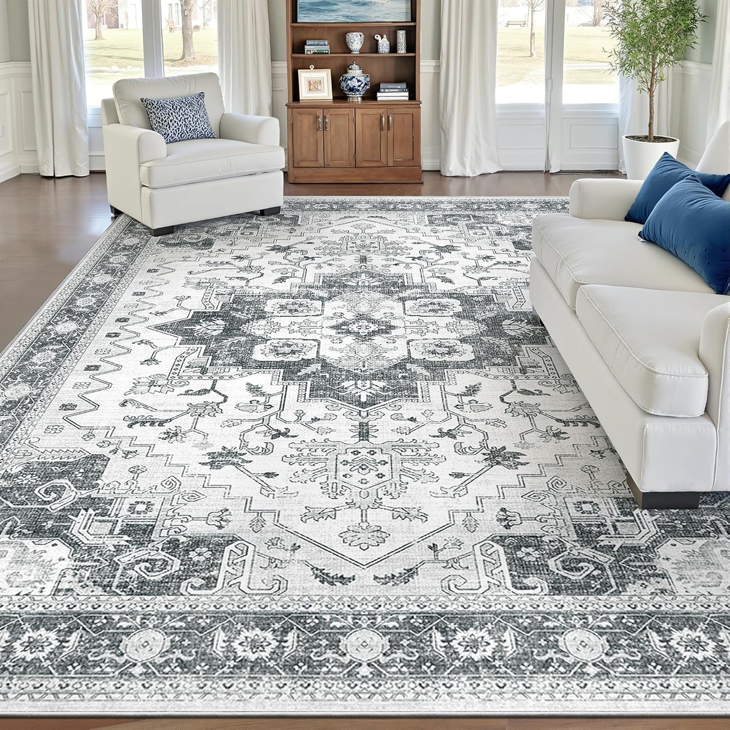Washable Area Rug 5x7 for Living Rooms and Bedrooms - Grey