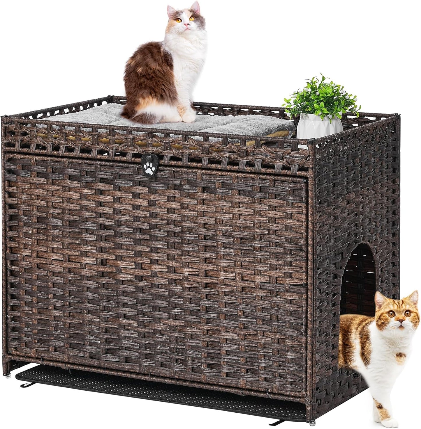 Cat Litter Box Enclosure with Soft Litter Mat for Comfort