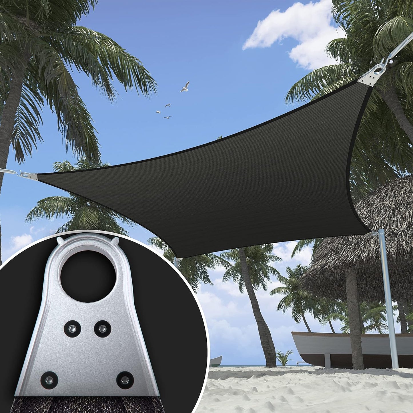 ShadeMart Heavy Duty 8ft x 13ft Black Sun Shade Sail for Patios
