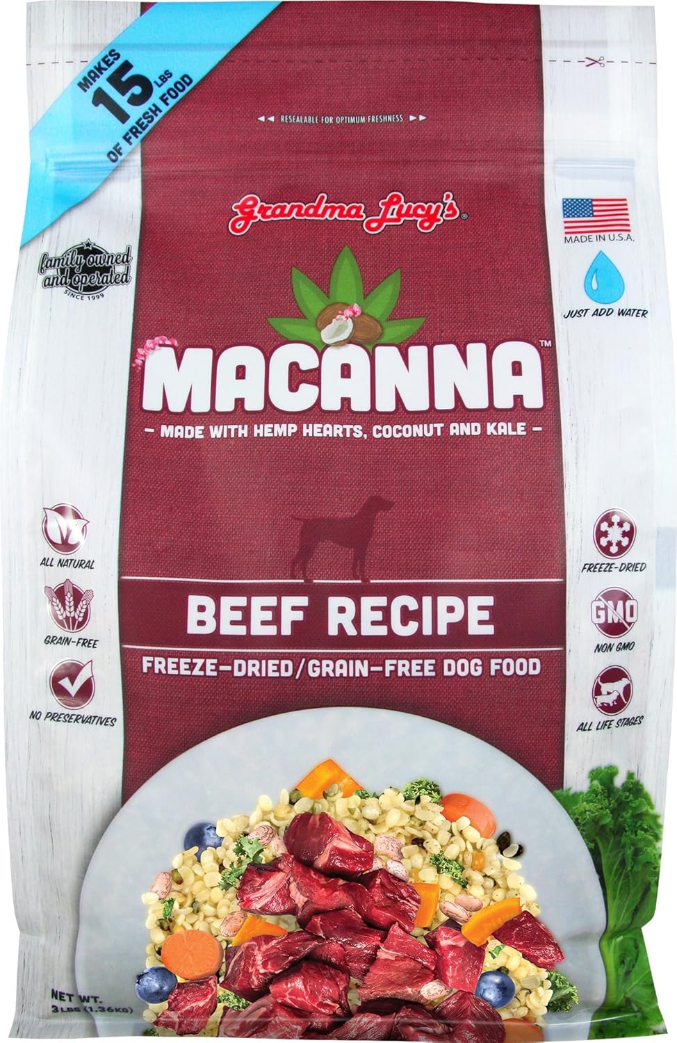 Grandma Lucy's Macanna Dog Food - Grain Free Beef Recipe 3Lb