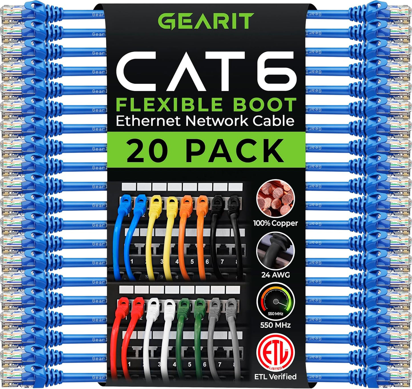 GEARit 20-Pack Cat6 Ethernet Cable 20 Feet Snagless Premium Series