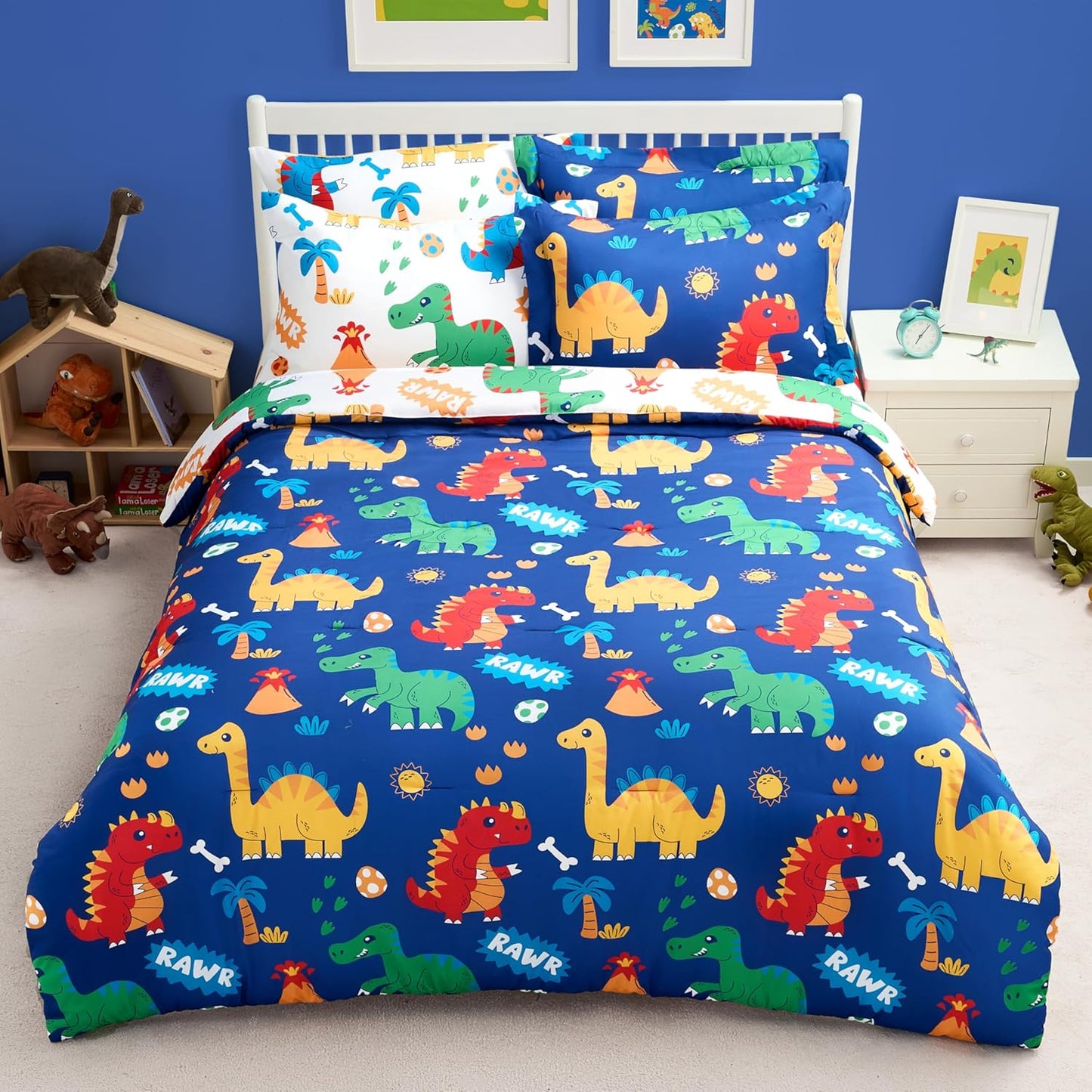 Joiedomi Kid Full Comforter Set with Cute Dinosaur Design