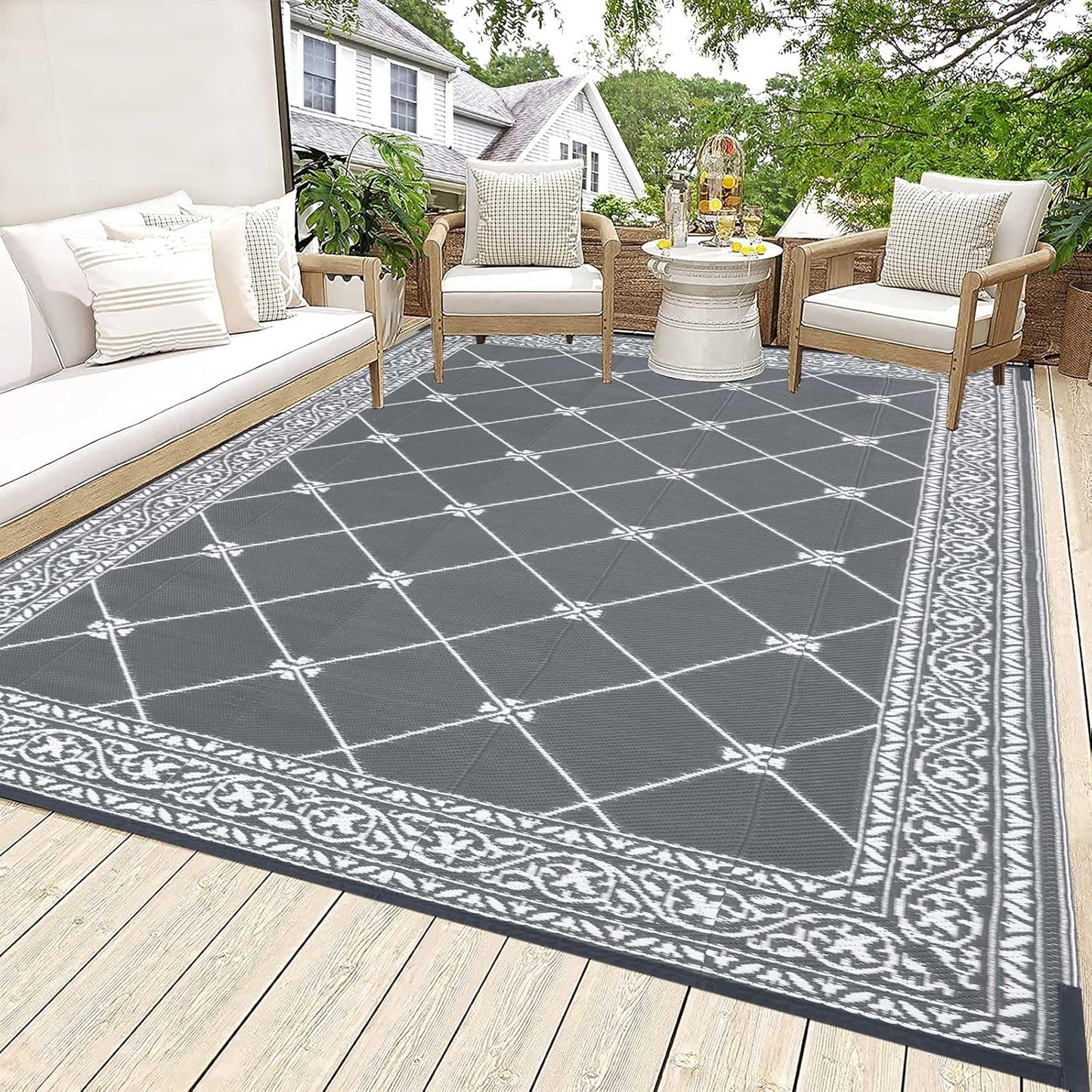 HiiARug Reversible Outdoor Rug 6ftx9ft for Patio and Garden