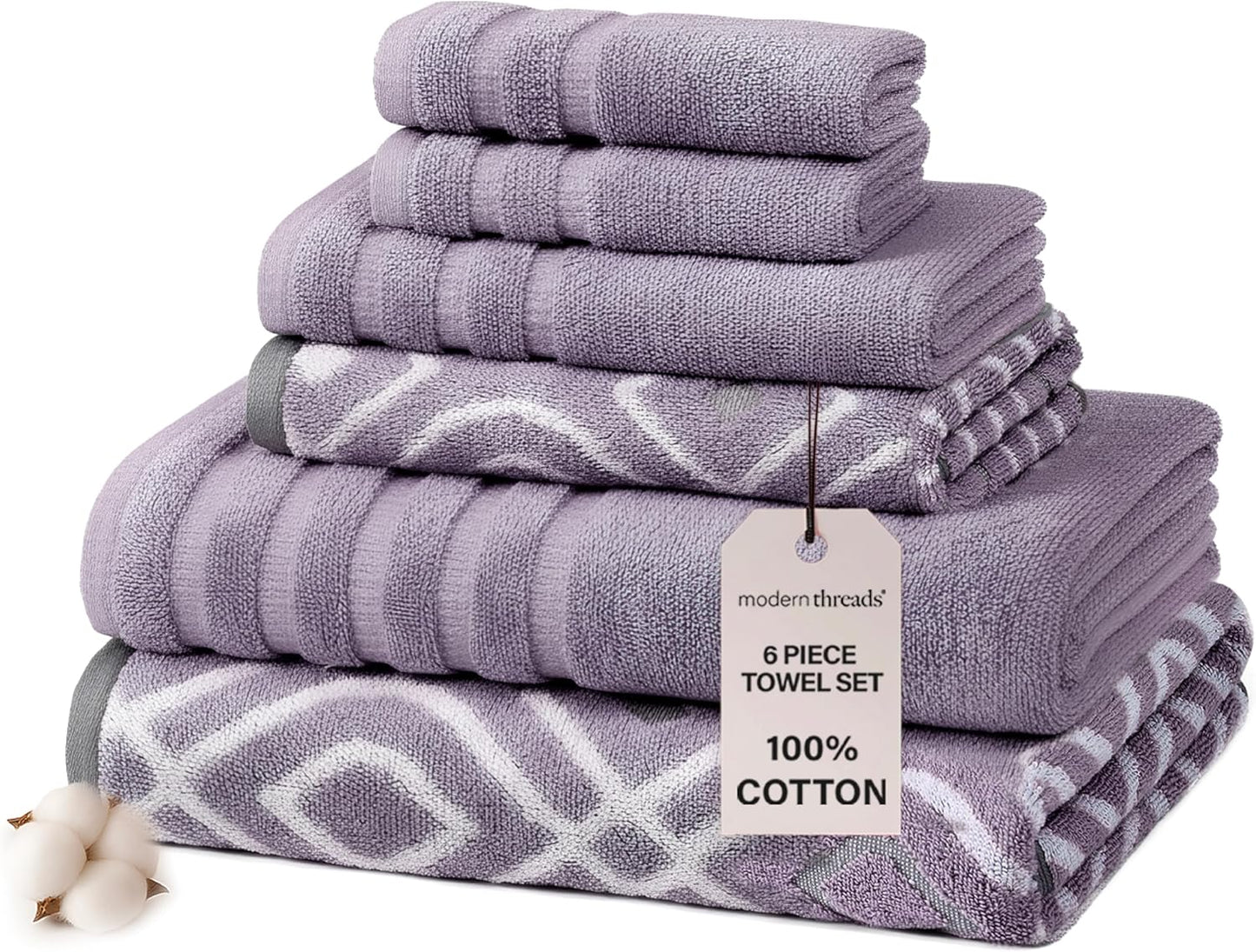 Modern Threads Oxford 6-Piece Cotton Towel Set in Lavender
