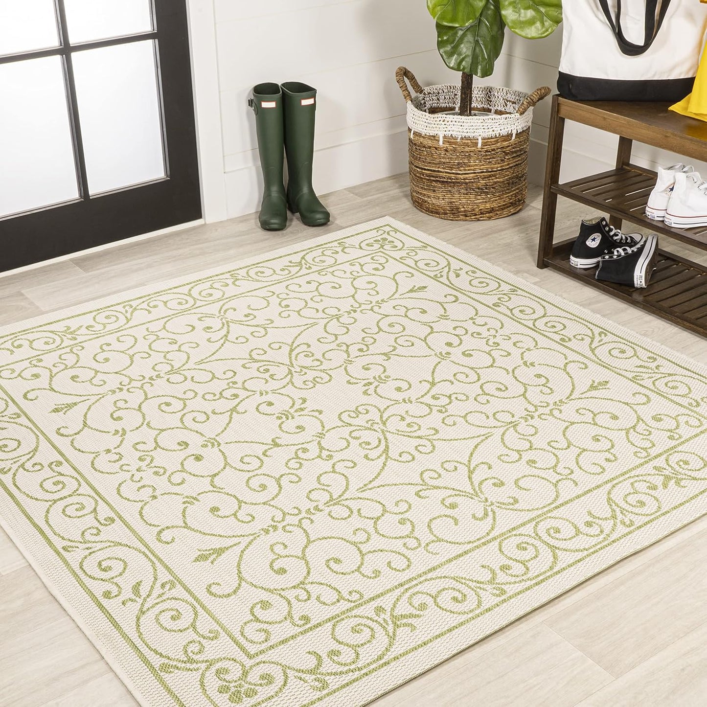 Vintage Filigree Indoor Outdoor Square Area Rug 5X5 for Patio