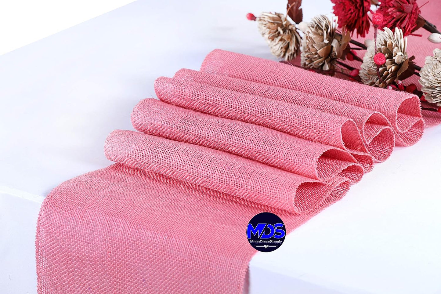 MDS 5 PCS 100% Natural Burlap Table Runners for Rustic Decor