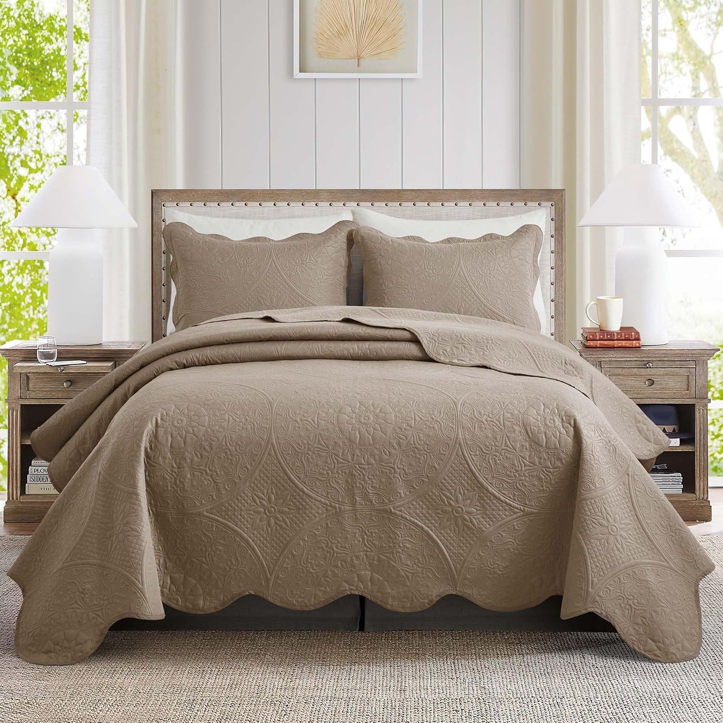 Twin Quilt Bedding Set with Floral Embossed Design for Comfort