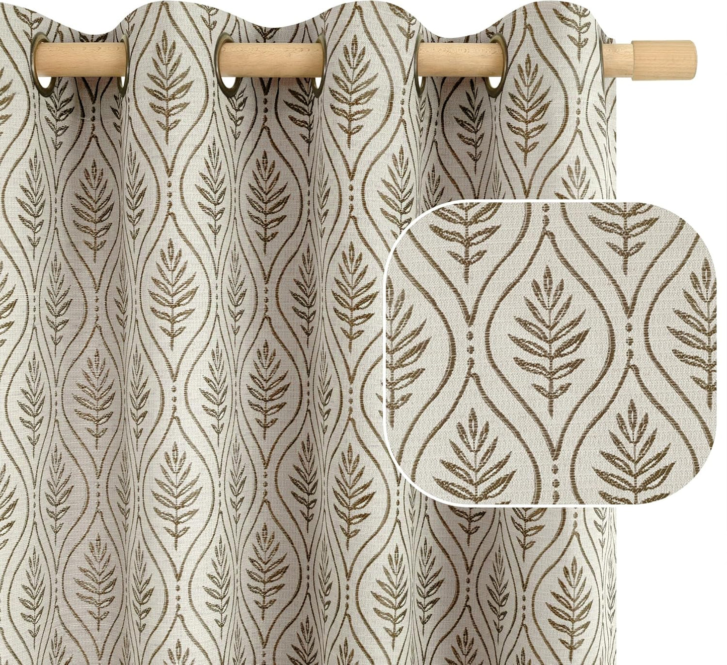 Brown French Country Curtains with Leaf Jacquard Pattern