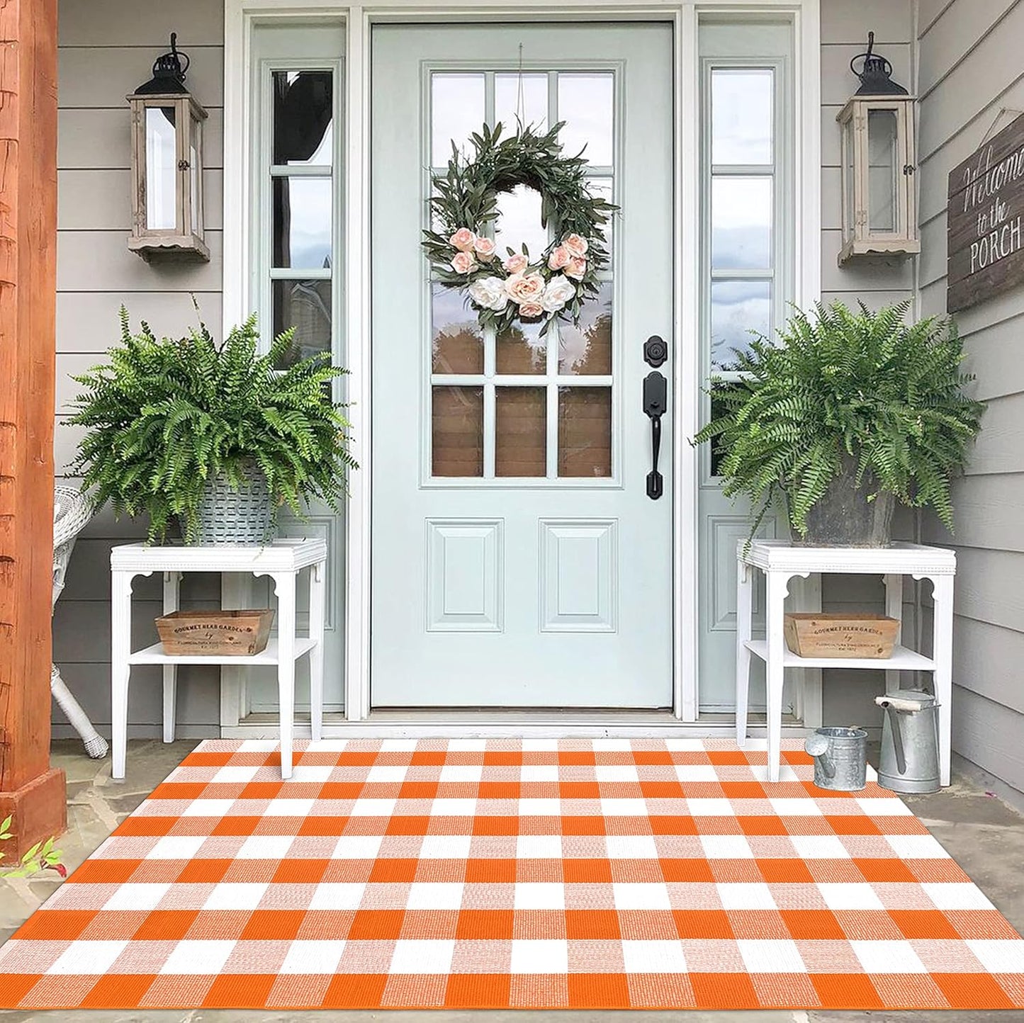 IOHOUZE Fall Buffalo Plaid Check Rug for Outdoor Doormat Use