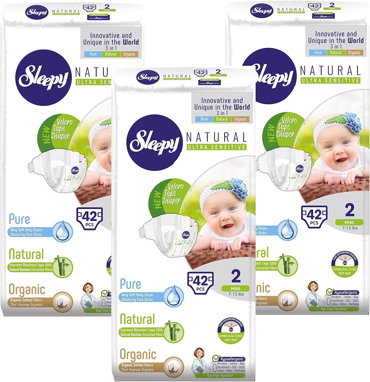 Organic Bamboo Diapers - Ultra Absorbent & Hypoallergenic for Girls & Boys, 126ct