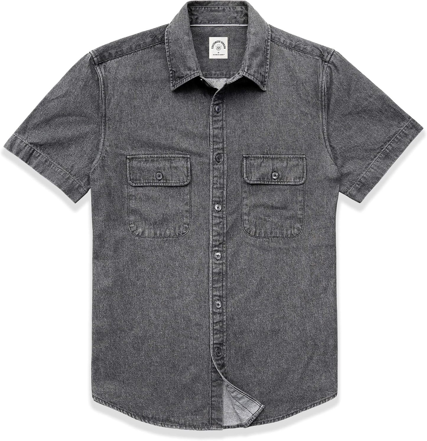 Dubinik Mens Short Sleeve Button Down Denim Shirt for Casual Wear