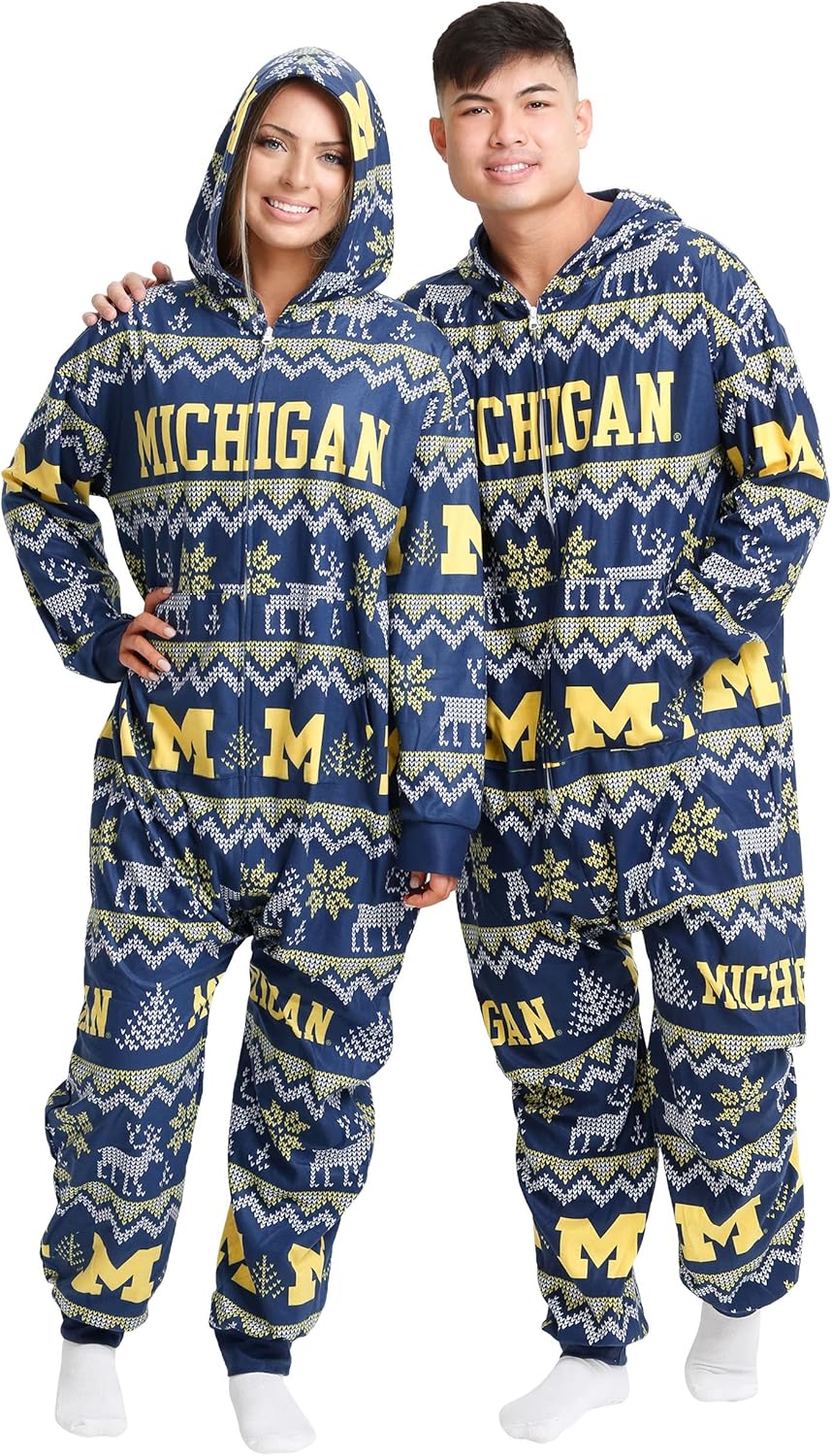 FOCO Unisex-Adult NCAA College Team Holiday Pajamas Onesie