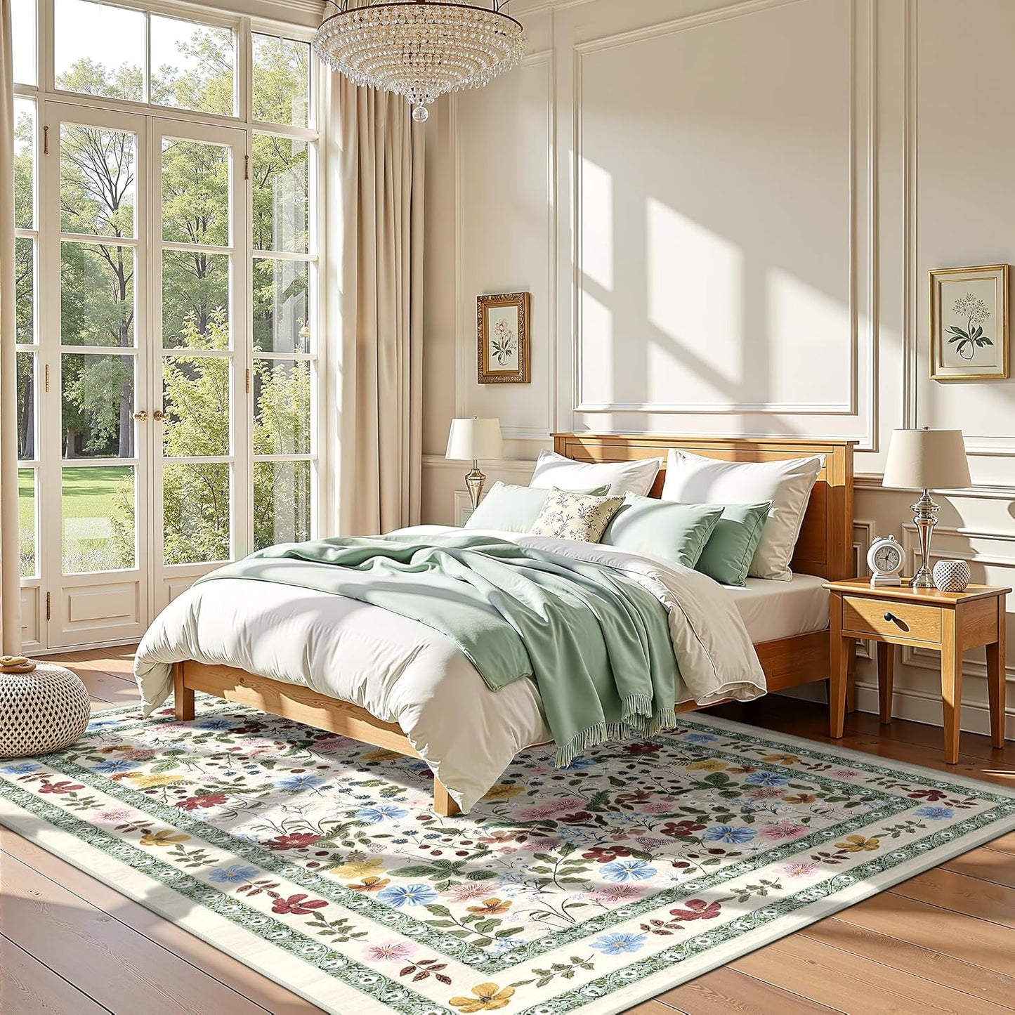 Deerly Floral Area Rugs 5x7 Vintage Boho Washable Non-Slip