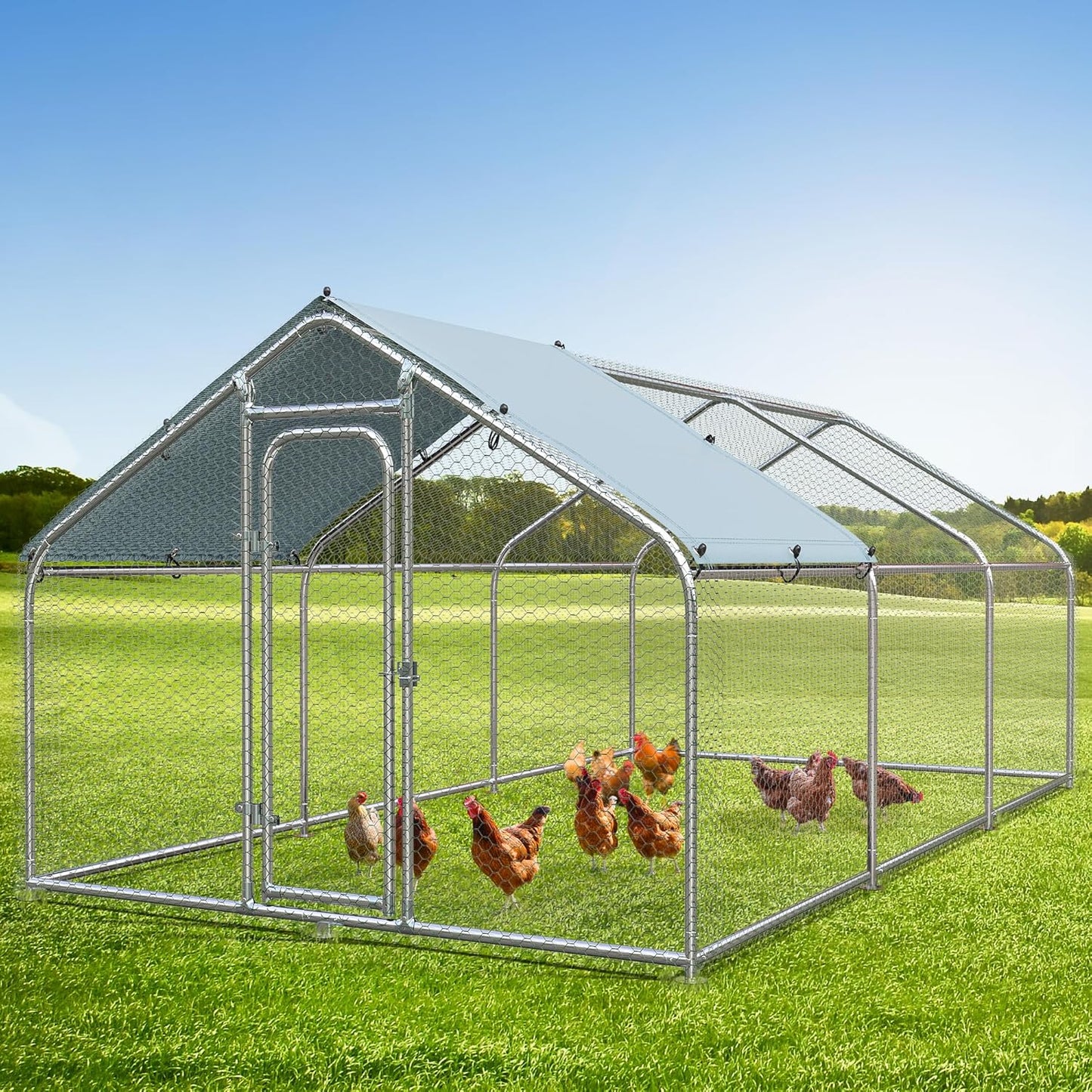 YITAHOME Large Walk-In Metal Coop - Waterproof for Outdoor Use