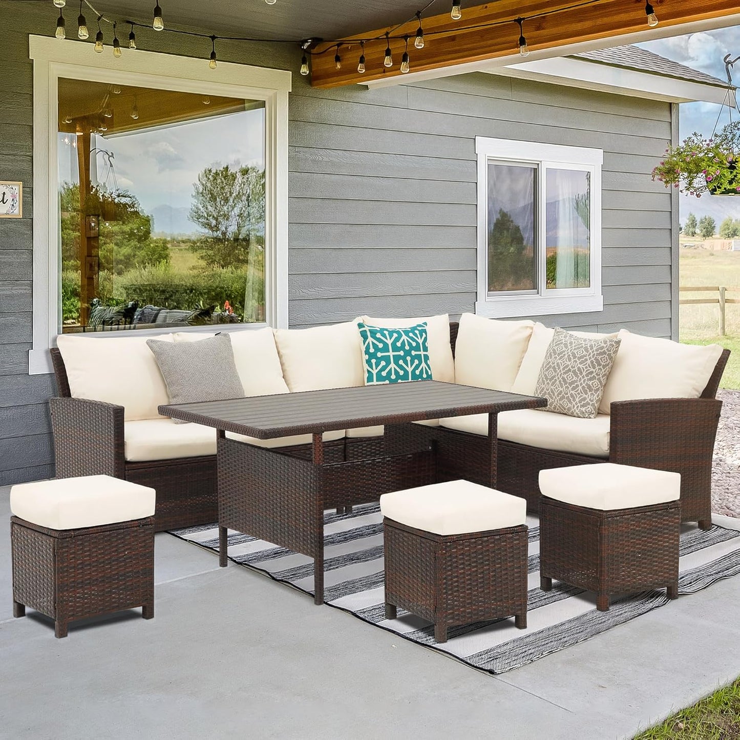 Wisteria Lane 7 Piece High Curved Back Outdoor Dining Set