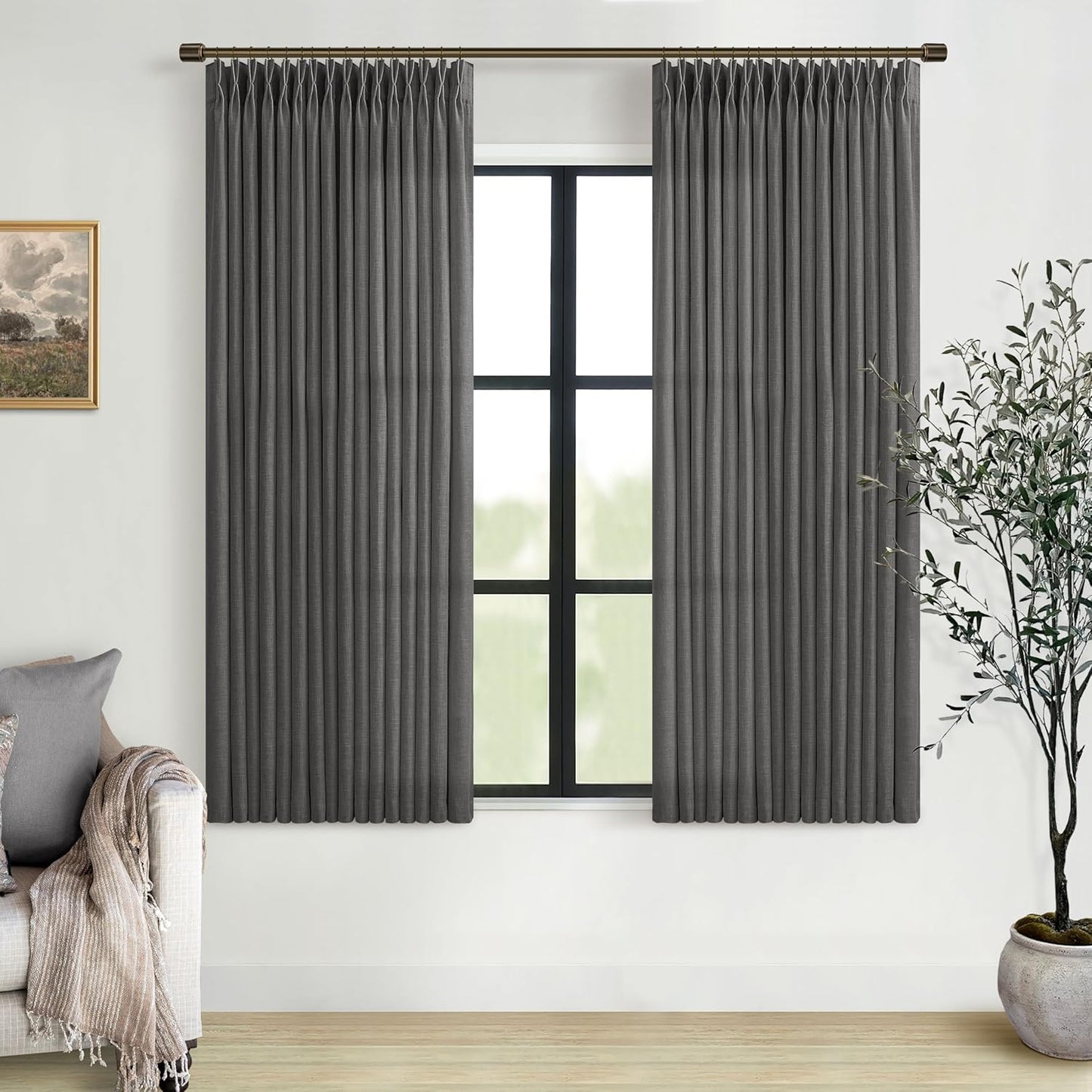 Grey Linen Semi Sheer Curtains for Kitchen Dining Room Windows