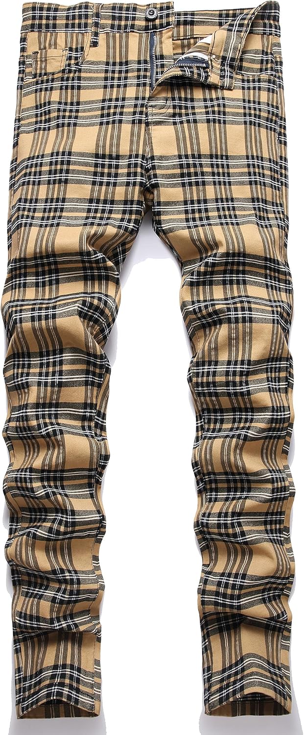Stylish Plaid Pants for Men - Skinny Fit Business Casual Chinos