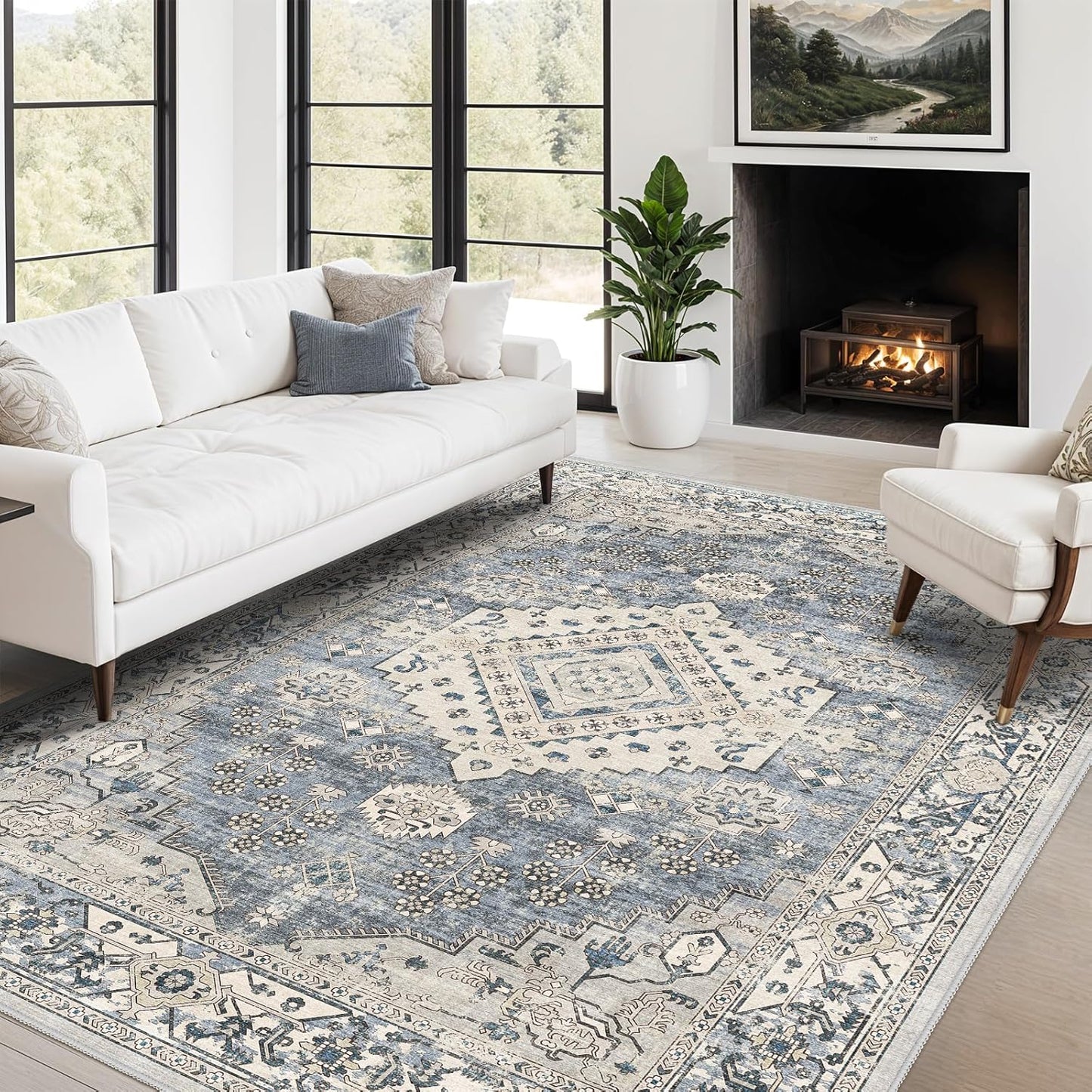 Distressed Washable 8x10 Area Rugs for Living Room and Bedroom