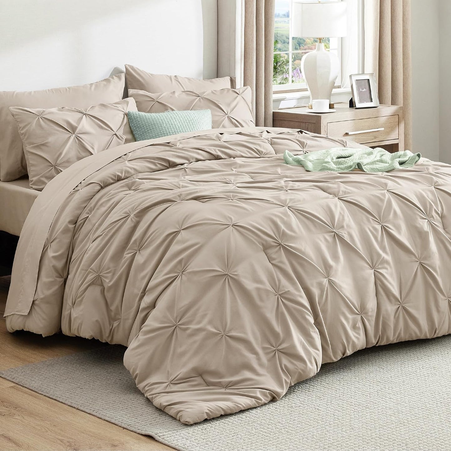 Oversized King Comforter Set Beige - 7 Piece Bedding Set