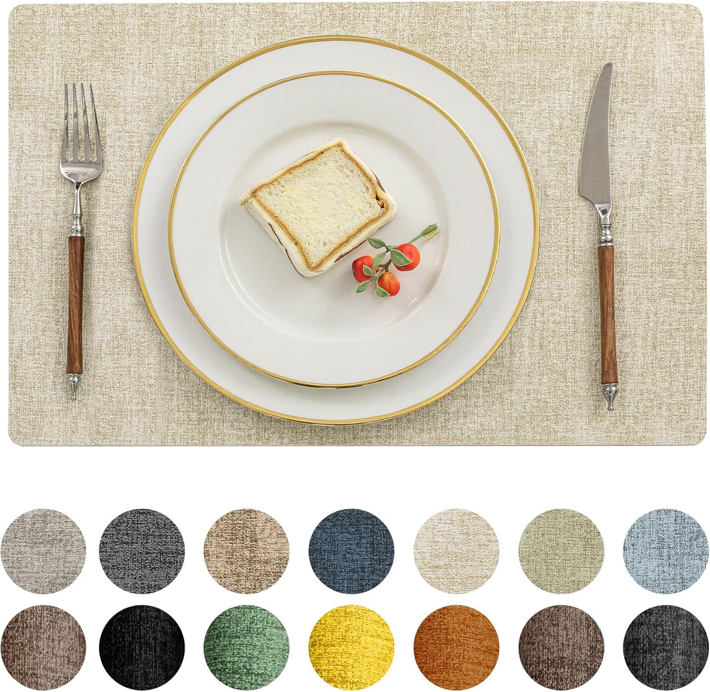Vinyl Placemats Set of 8 - Heat Resistant Faux Leather Table Mats