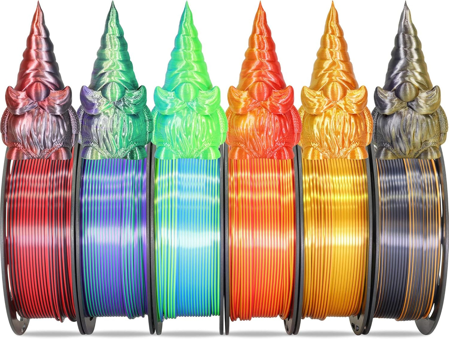6 Spools Bicolor Dual Color 1.75mm 3D Printer Filament Bundle