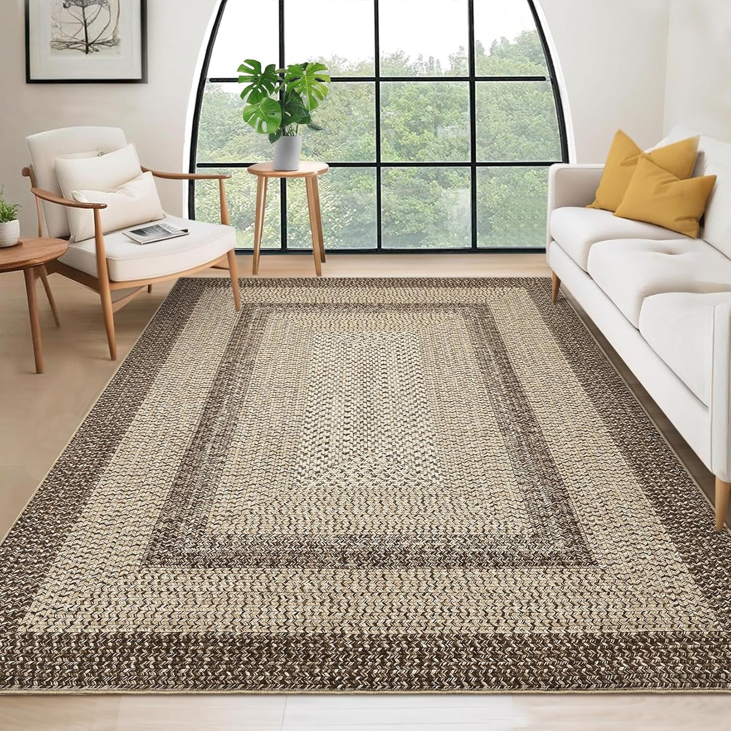 Large Washable Boho Accent Rug for Living Room and Bedroom