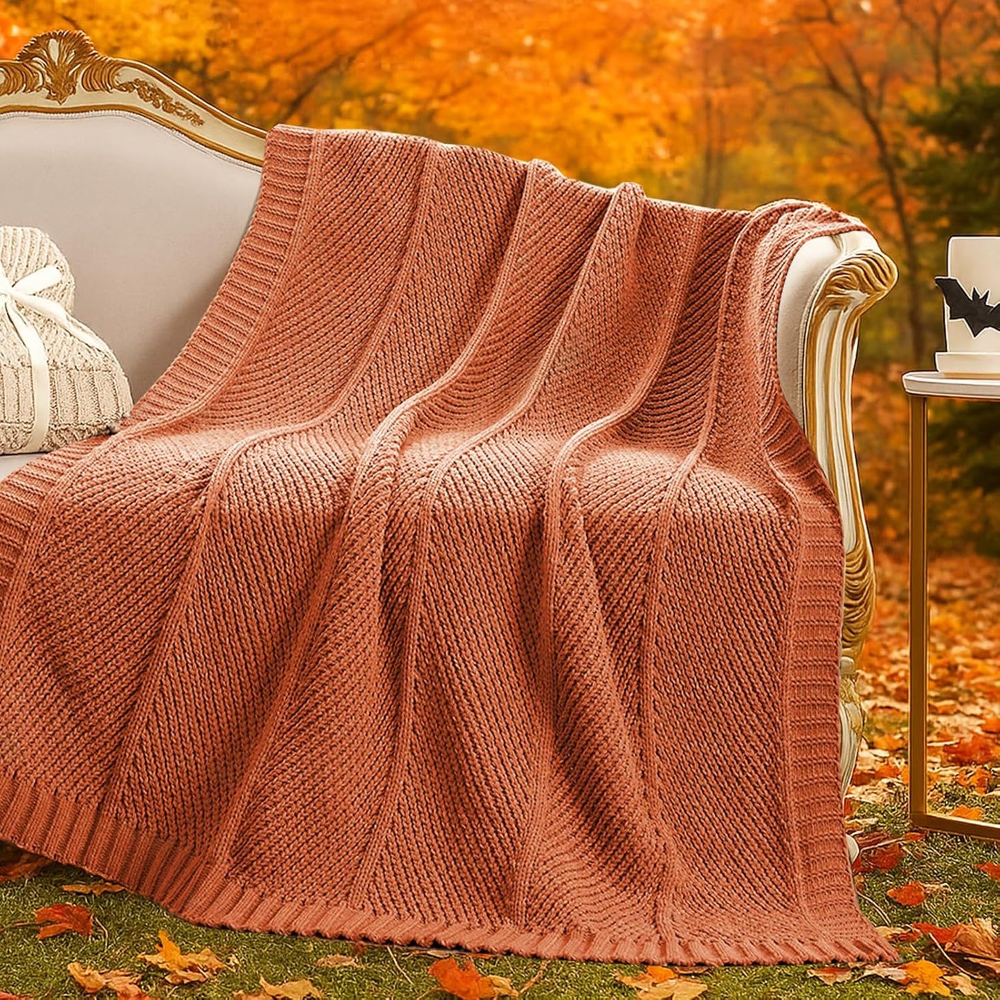Chevron Chenille Knit Throw Blanket for Couch, Cozy Texture