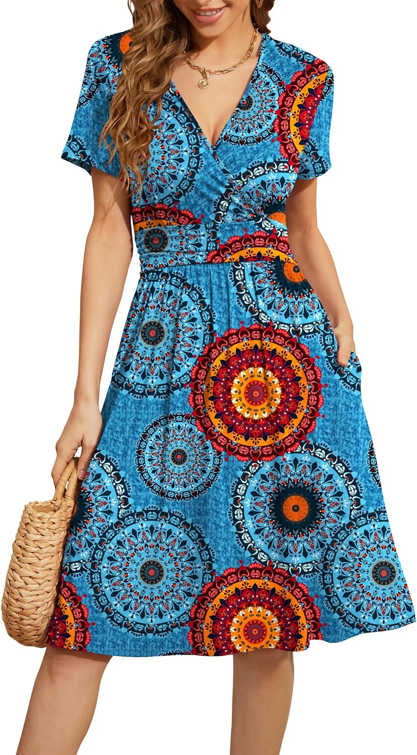 WEACZZY Women's Summer Short Sleeve Casual Floral Party Dress
