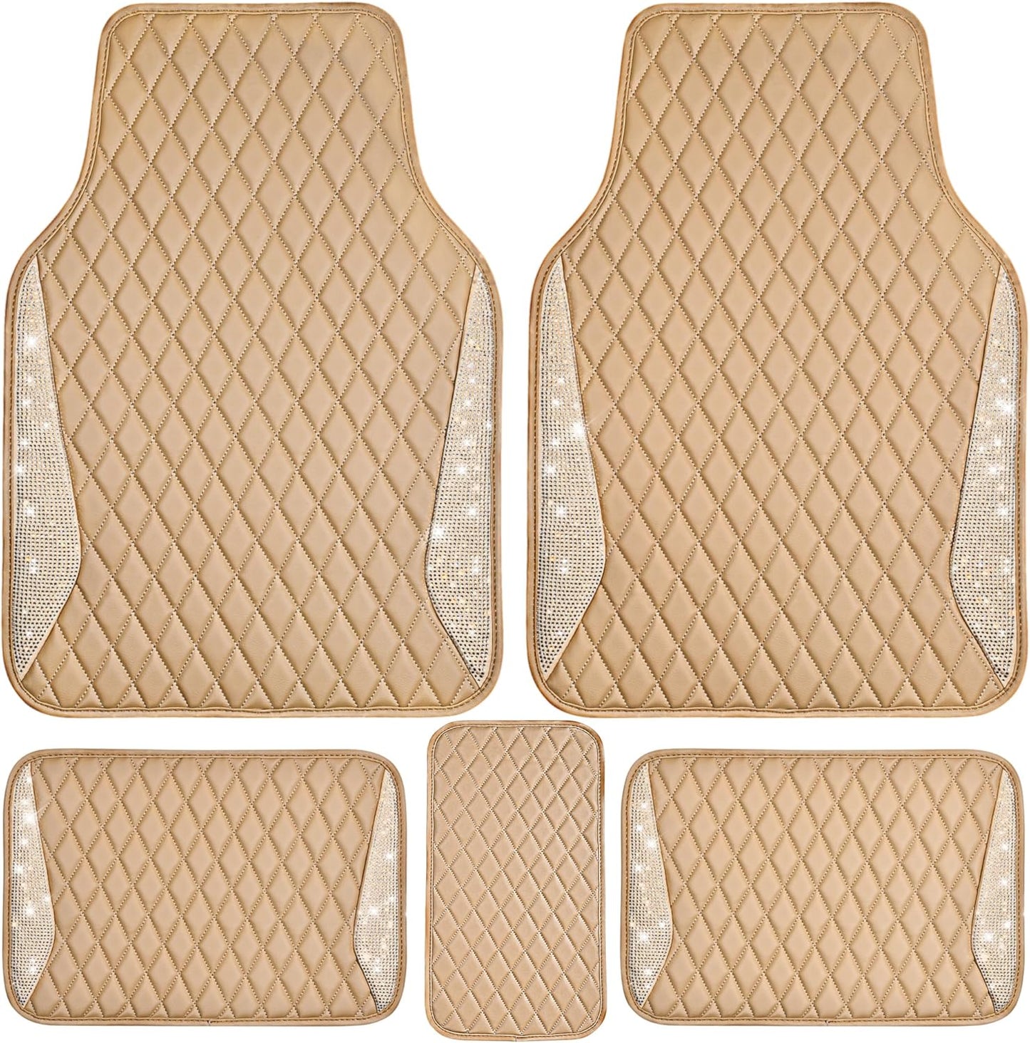 Bling Beige Leather Car Mats with Sparkly Diamonds for SUVs