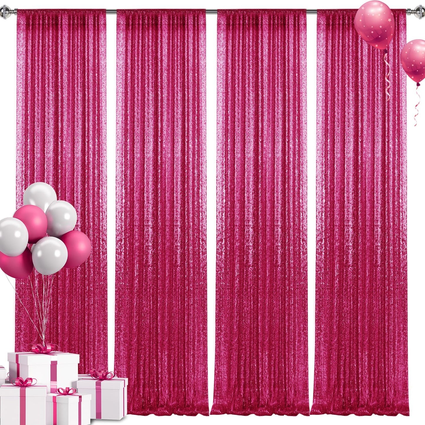 28FT Fuchsia Sequin Backdrop Curtains for Stunning Events