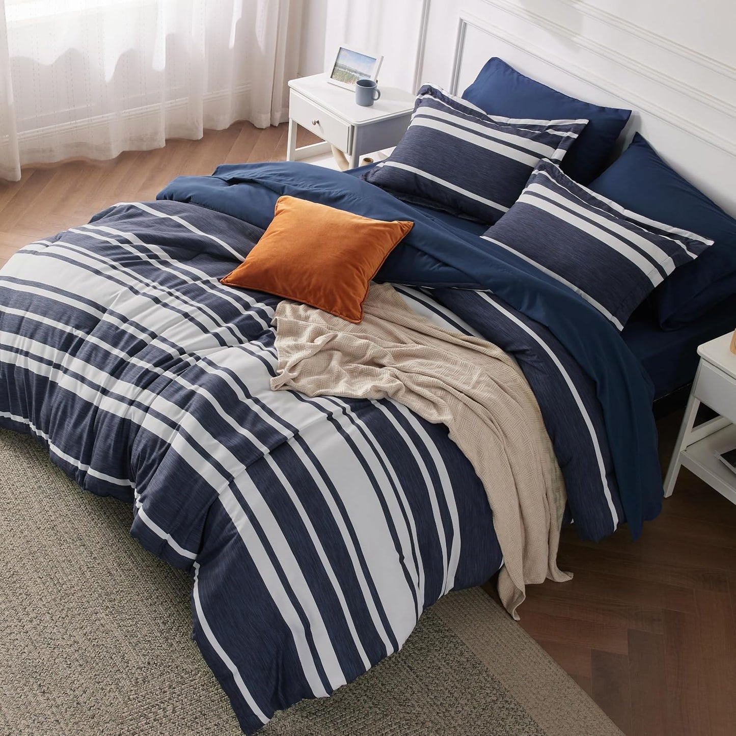 Bedsure King Comforter Set 7 Pieces for All Seasons in Blue