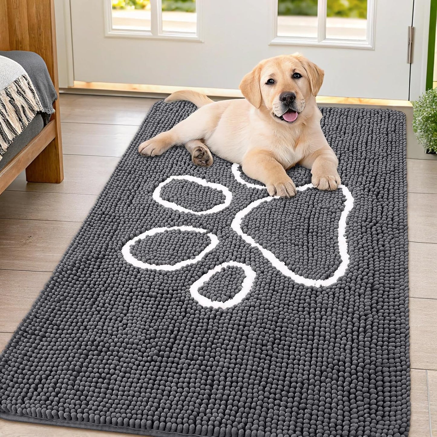 Smiry Dog Door Mat for Muddy Paws - Absorbent Chenille Rug