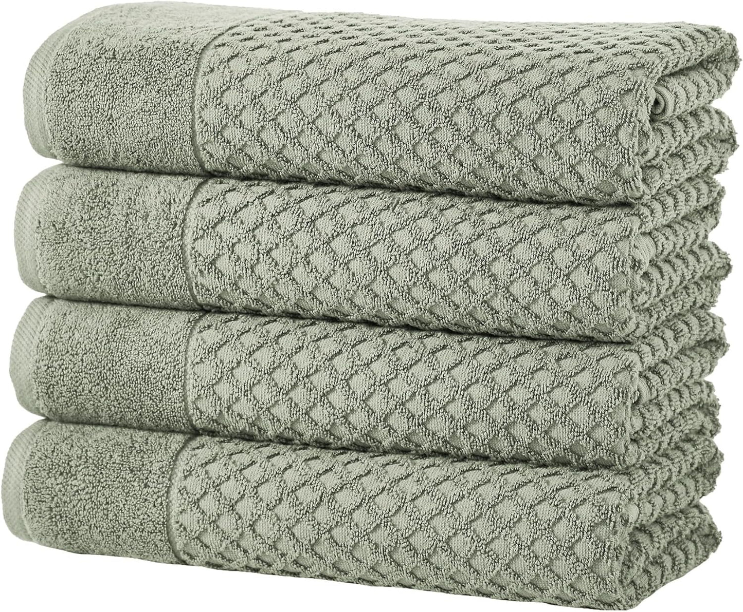Green Bath Towels Set - 100% Cotton, Absorbent & Quick-Dry