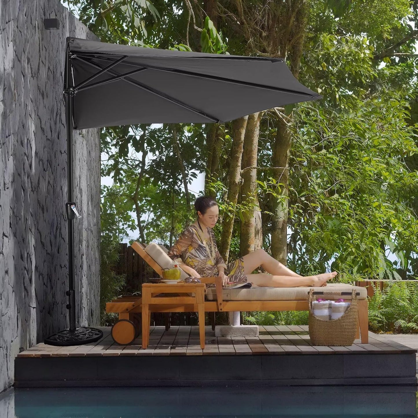 ABCCANOPY 9ft Half Patio Umbrella for Outdoor Spaces and Gardens