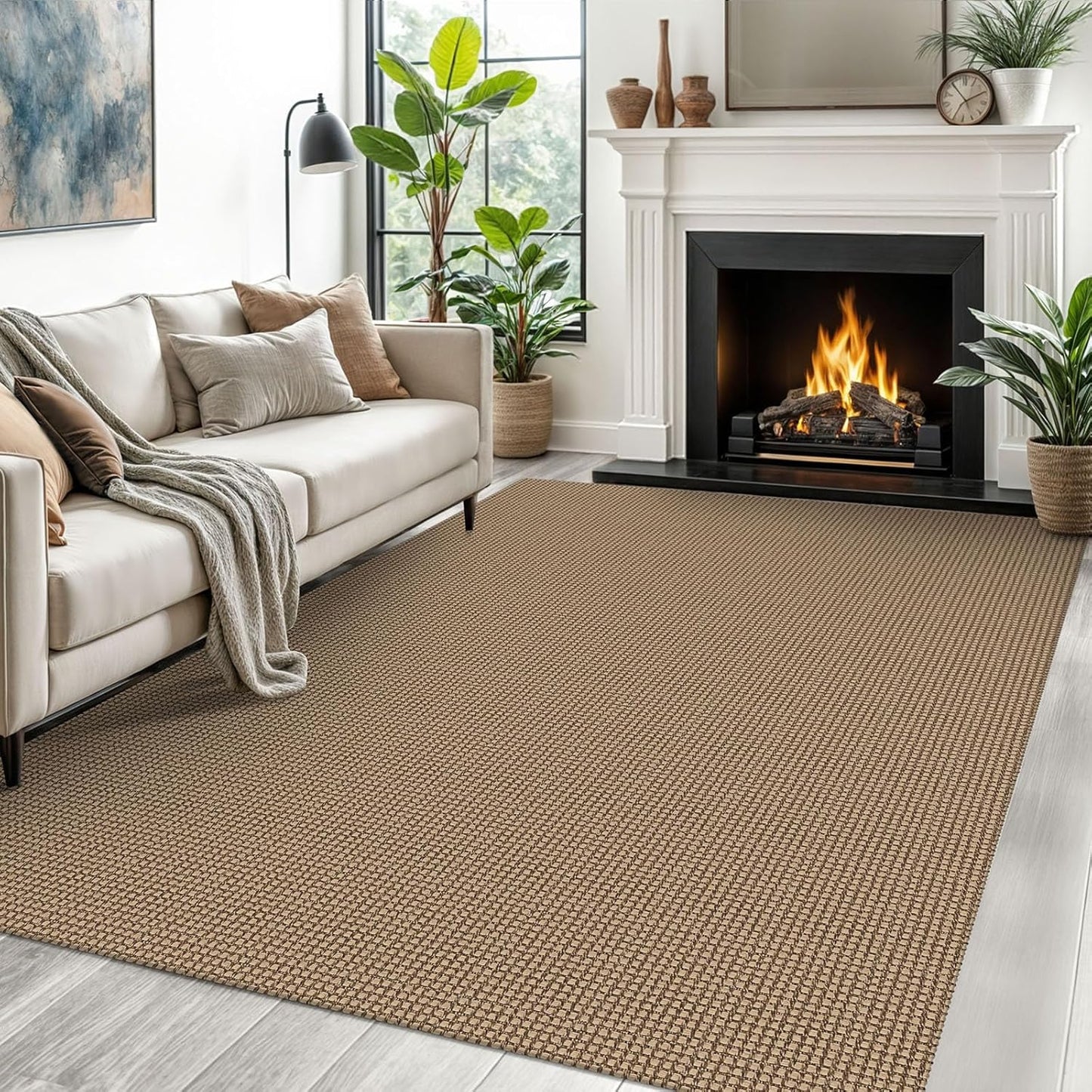 Woven Area Rugs 5x7 Ft Non Slip Rubber Backed for Living Room