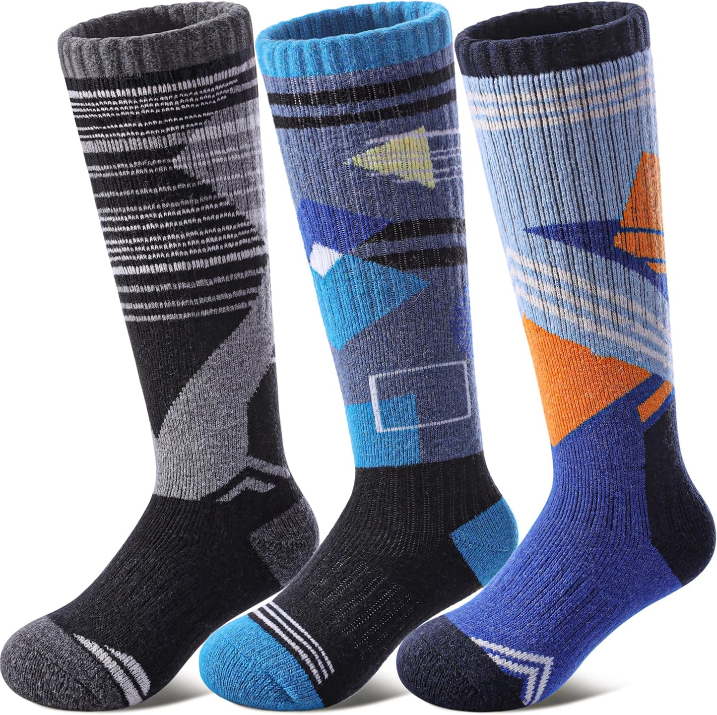 Cozy Kids' Merino Wool Ski Socks - 3 Pairs for Warm Winter Fun