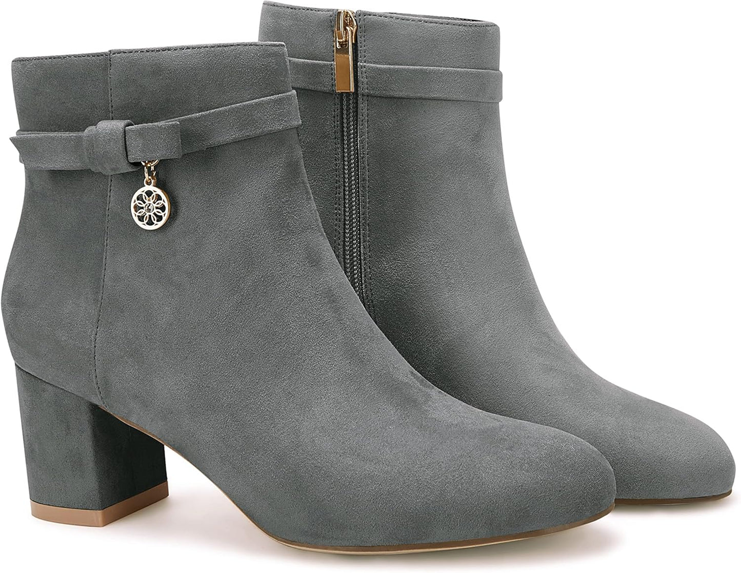 Coutgo Women's Vintage Tie Knot Ankle Boots with Block Heel